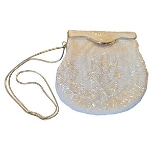 La Regale Vintage 1960s Beaded White Evening Bag Purse Hand Made In China